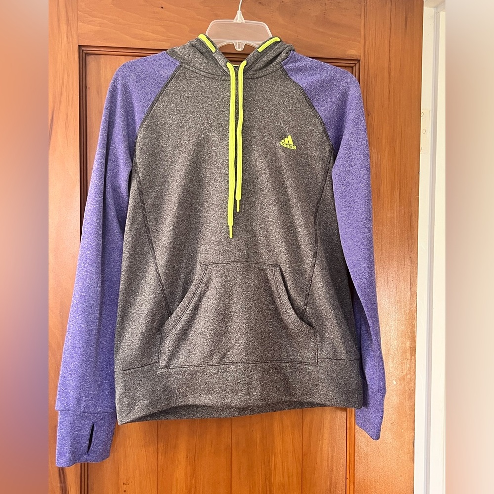 ADIDAS Gray Purple Neon Green Ultimate Hooded Sweatshirt